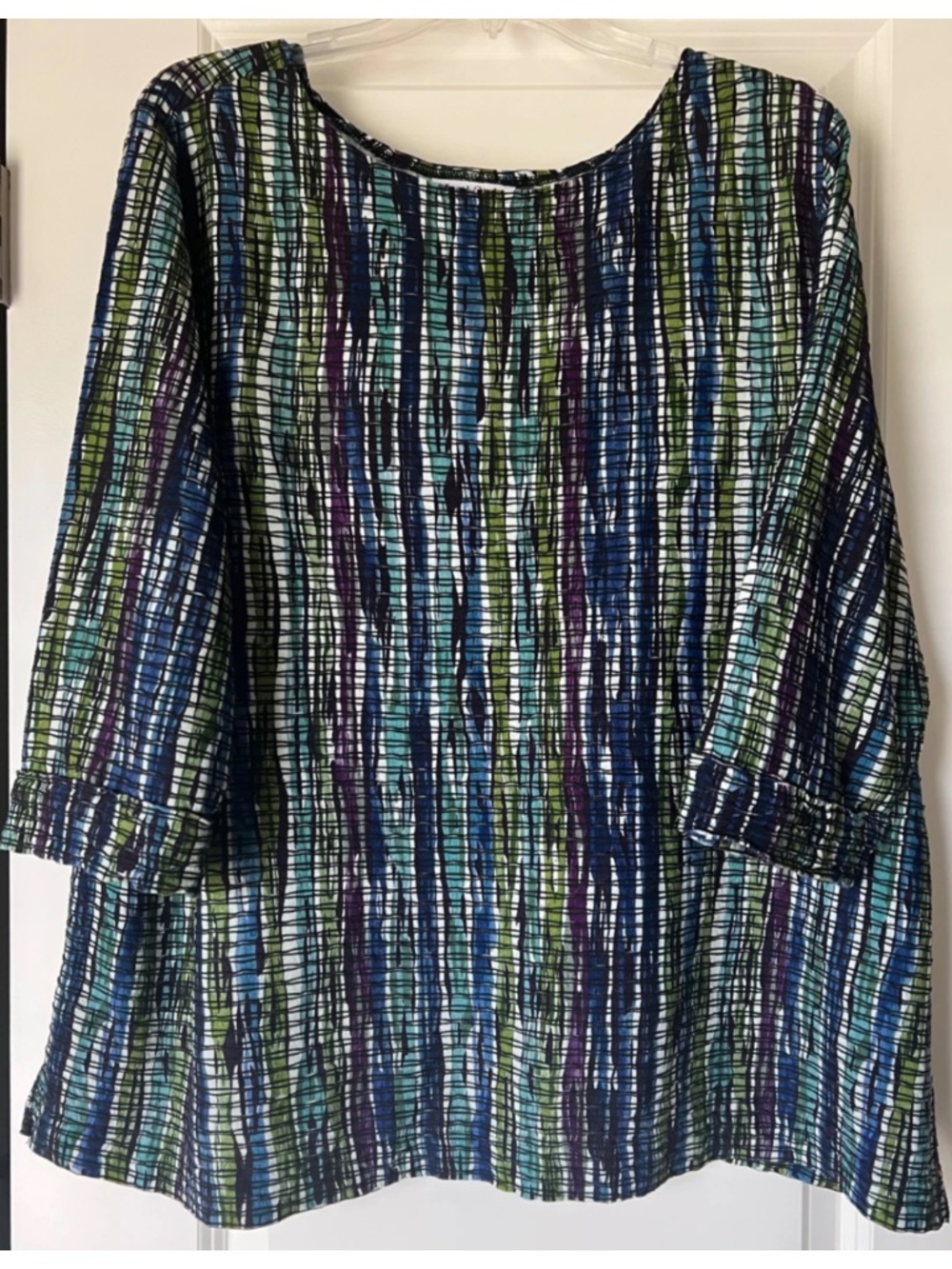 NorthStyle Blouse Top Size 1X Plus Size Pull Over Geometric Pattern 3/4 Sleeve